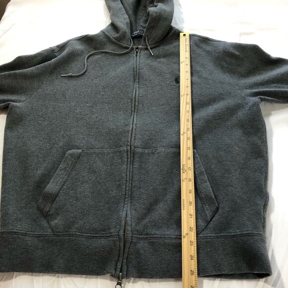 Polo Ralph Lauren mens L charcoal gray cotton knit zippered hoodie sweatshirt - Picture 6 of 11